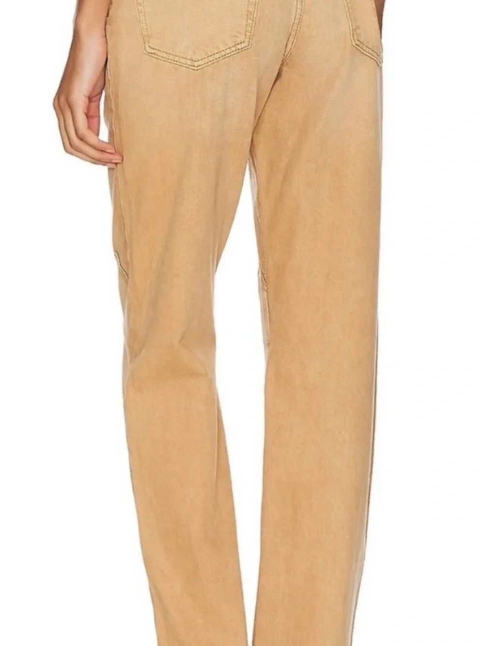Re/Done Women's Tan Straight-Leg Jeans with Decorative Knee Stitching.